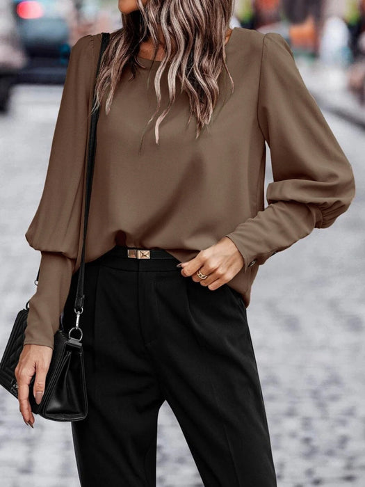 Round Neck Long Sleeve Blouse