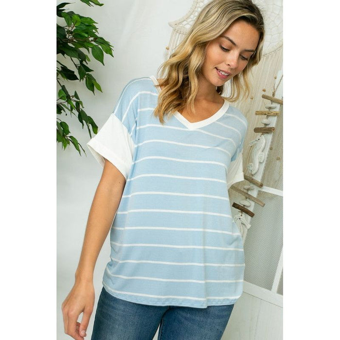 Big Stripe Jersey Mixed Boxy Top