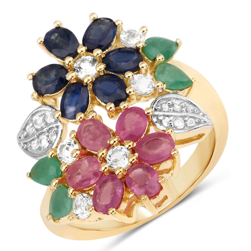 Bids.com 3.65 Carat Genuine Multi Stones .925 Sterling Silver Ring Rings