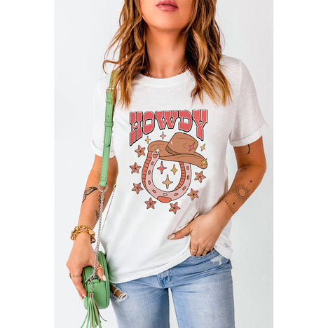 Howdy Graphic Round Neck Short Sleeve T-Shirt in White