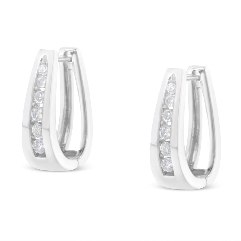 Bids.com 14k White Gold 1/4 Cttw Channel-Set Brilliant Round-Cut Diamond Hoop Earrings (I-J Color, I2-I3 Clarity) Earrings