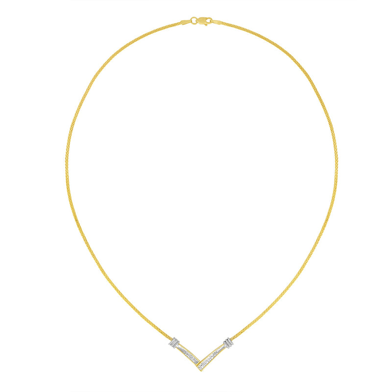 Bids.com 14K Yellow and White Gold 1/4 Cttw Princess Cut Diamond Channel-Set â€œVâ€ Shape 18" Pendant Necklace (H-I Color, SI2-I1 Clarity) Necklaces