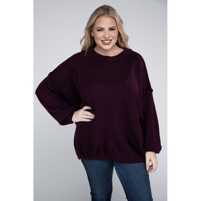 Plus Oversized Round Neck Raw Seam Melange Sweater