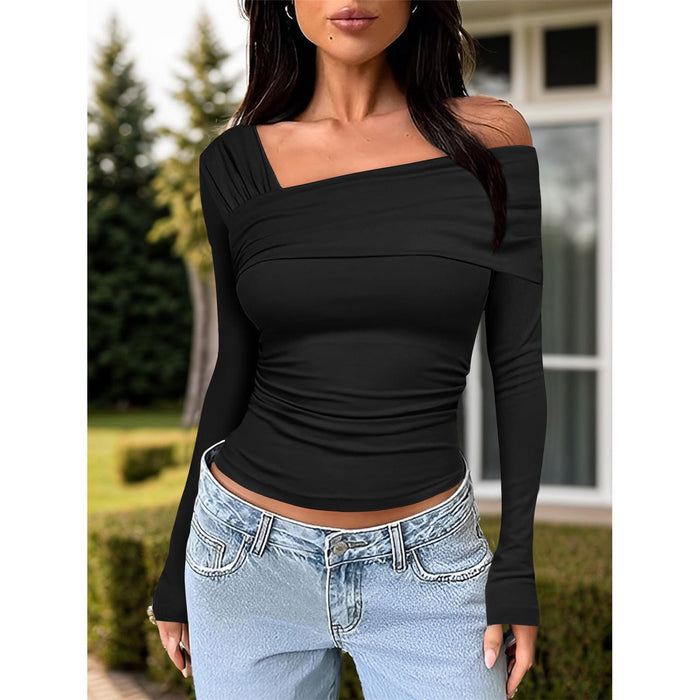 Ruched One Shoulder Long Sleeve T-Shirt