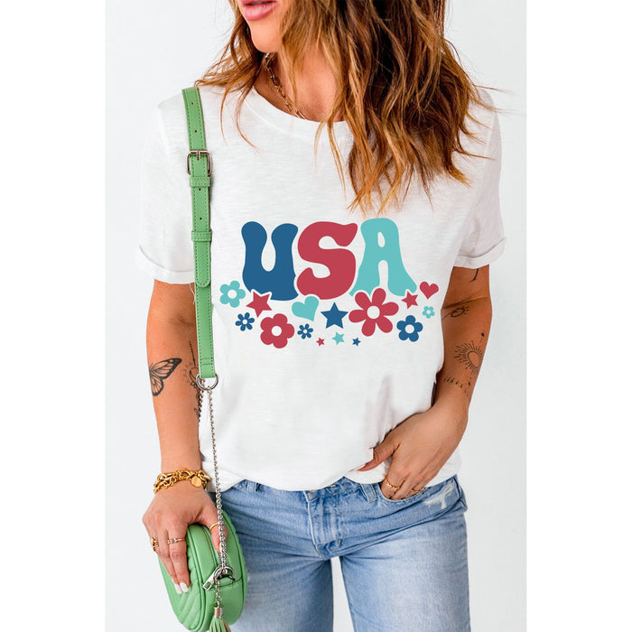 USA Round Neck Short Sleeve T-Shirt