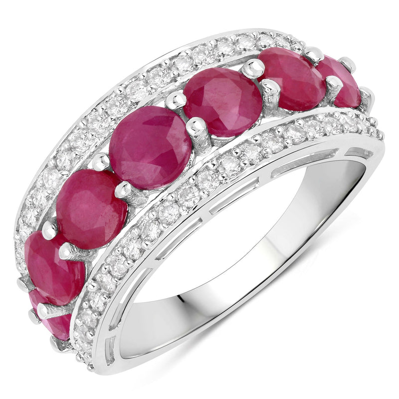 Bids.com 3.24 Carat Genuine Ruby and White Diamond 14K White Gold Ring Rings