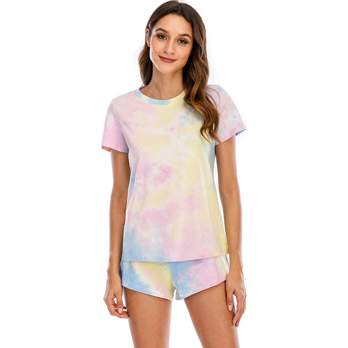 Tie-Dye Round Neck Short Sleeve Top and Shorts Lounge Set