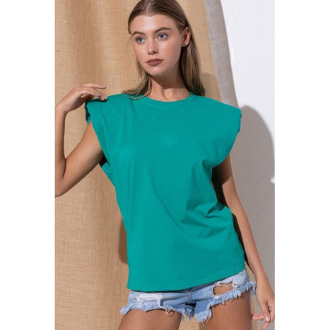 Knit Crew Neck Shoulder Pad Muscle Tee