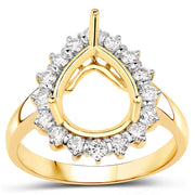 Bids.com 0.48 Carat Genuine White Diamond 14K Yellow Gold Semi Mount Ring - holds 11x9mm Pear Gemstone Rings