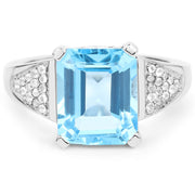 Bids.com 5.75 Carat Genuine Swiss Blue Topaz and White Topaz .925 Sterling Silver Ring Rings