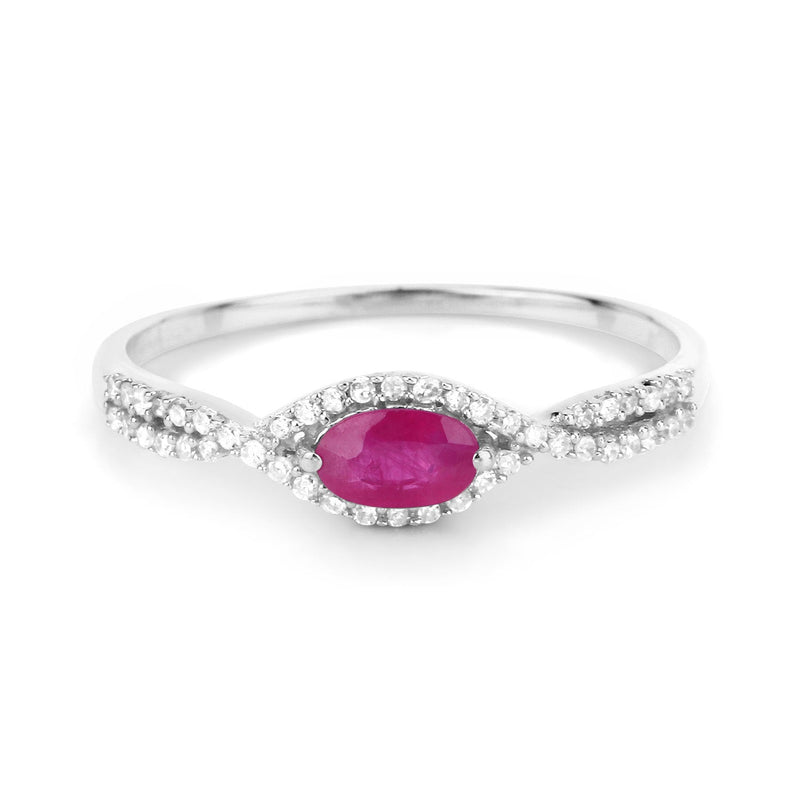 Bids.com 0.40 Carat Genuine Ruby and White Diamond 14K White Gold Ring Rings