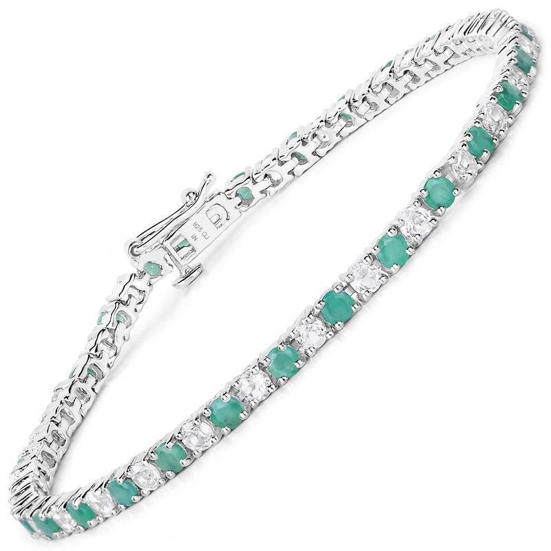 Bids.com 5.77 Carat Genuine Emerald and White Topaz .925 Sterling Silver Bracelet Bracelets