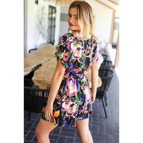 Live For Today Black Floral Surplice Woven Romper