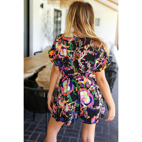 Live For Today Black Floral Surplice Woven Romper