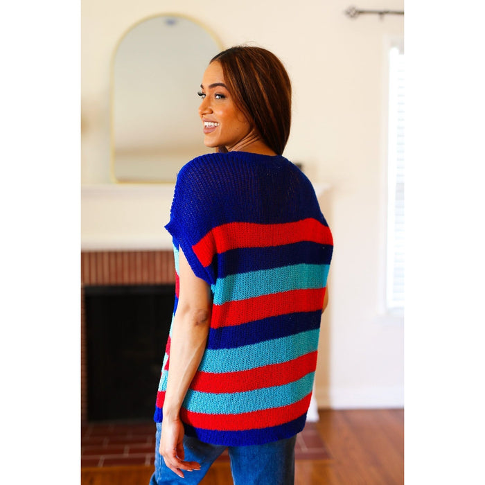 Forget Me Not Royal Blue Stripe Short Sleeve Dolman Sweater