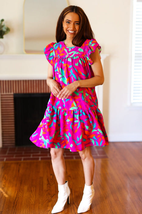 You Got This Abstract Floral Print Tiered Ruffle Sleeve Dress