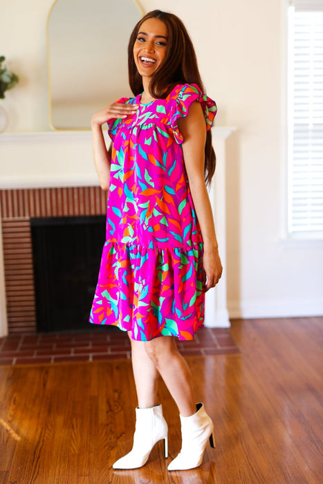 You Got This Abstract Floral Print Tiered Ruffle Sleeve Dress