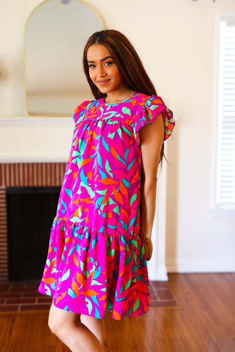 You Got This Abstract Floral Print Tiered Ruffle Sleeve Dress