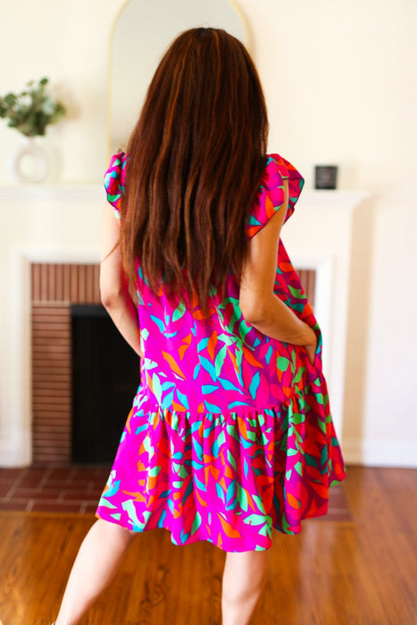 You Got This Abstract Floral Print Tiered Ruffle Sleeve Dress