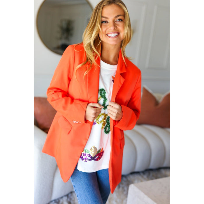 Diva Dreams Coral Notched Lapel Lined Blazer