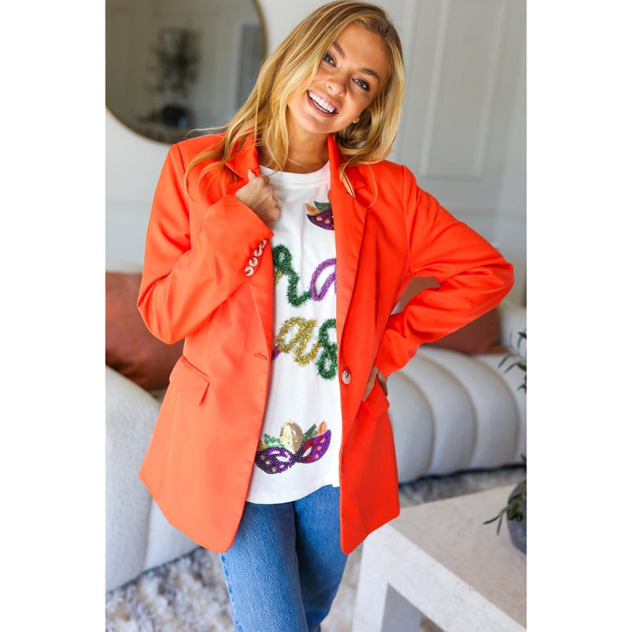 Diva Dreams Coral Notched Lapel Lined Blazer