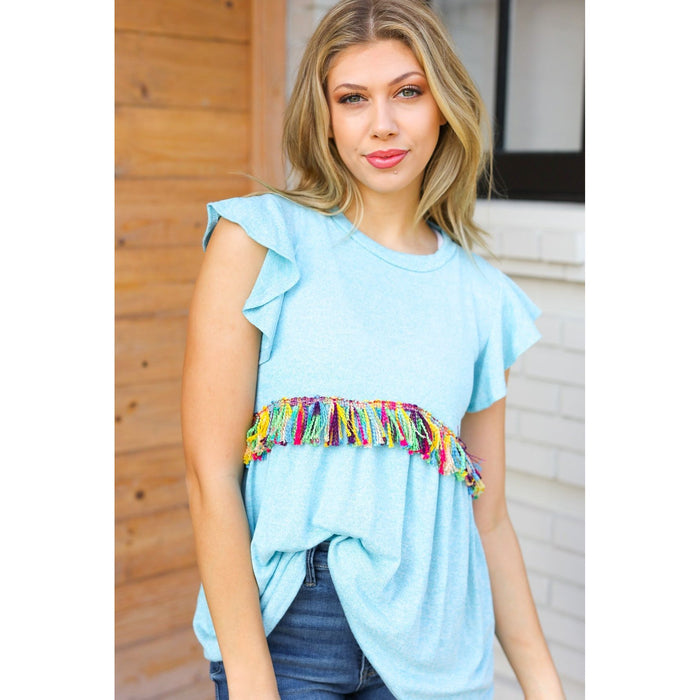 Sky Blue Two Tone Babydoll Fringe Tassel Top