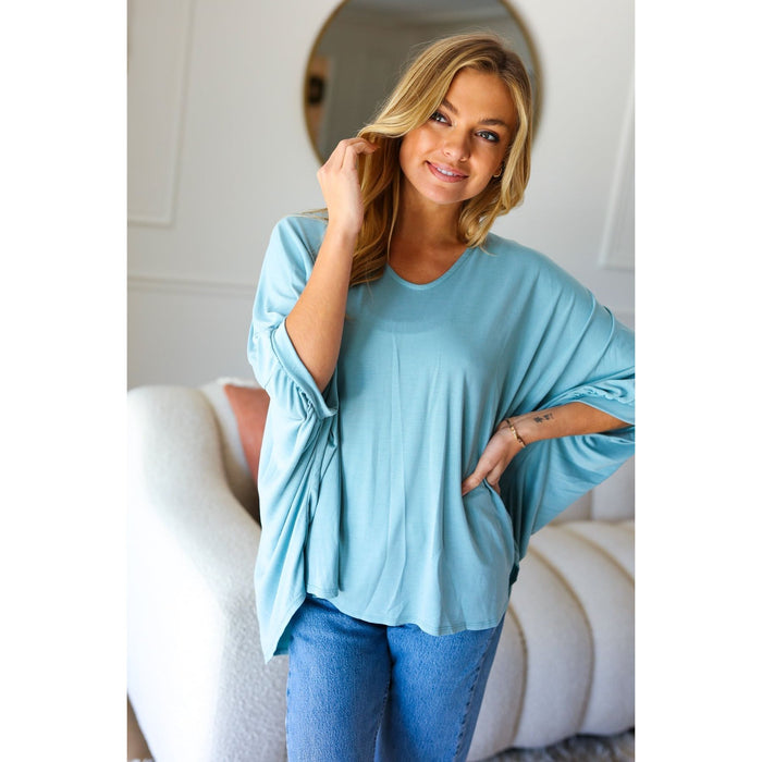 Call On Me Aqua Dolman Modal Knit Top