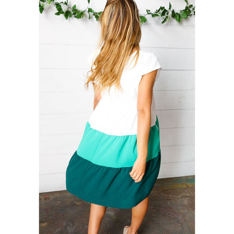 Seafoam & Emerald Tiered Frill Sleeve Midi Dress