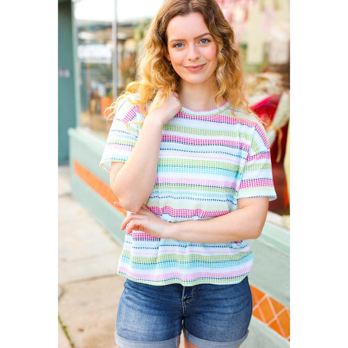 Lime & Navy Textured Vintage Stripe Sweater Top