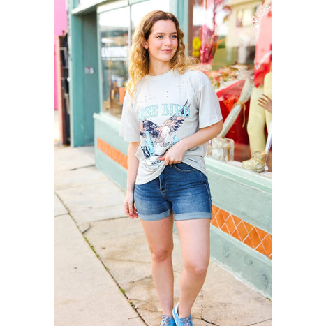 Cut Loose Taupe Free Bird Distressed Graphic Tee