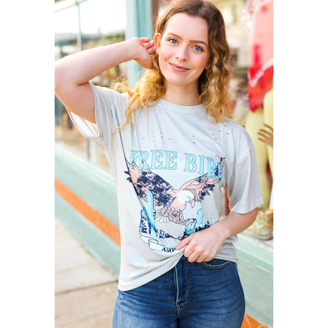 Cut Loose Taupe Free Bird Distressed Graphic Tee