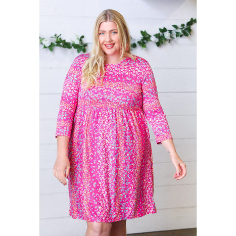 Fuchsia Fit & Flare Midi Pocketed Dress