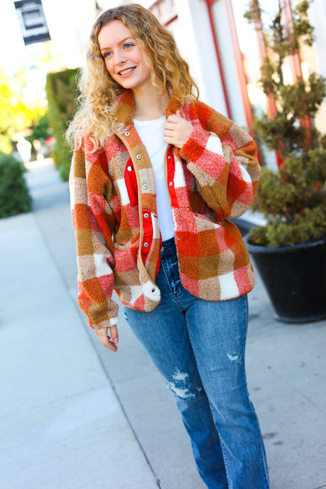 Your Best Rust & Camel Plaid Sherpa Button Down Jacket