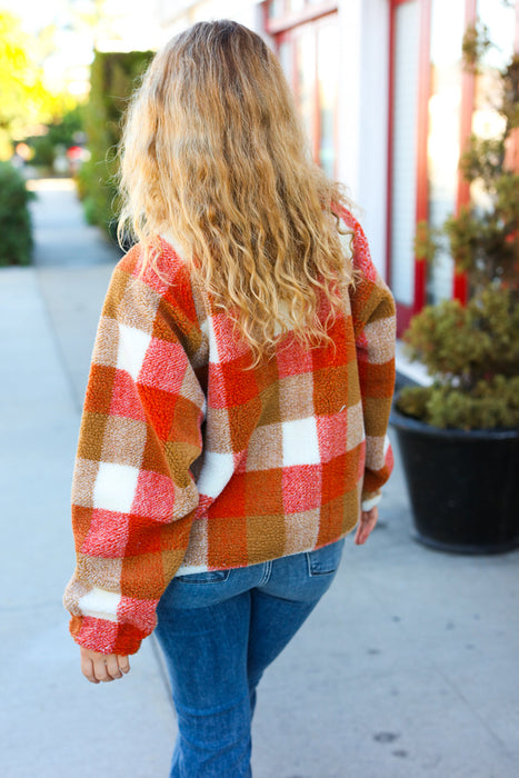 Your Best Rust & Camel Plaid Sherpa Button Down Jacket