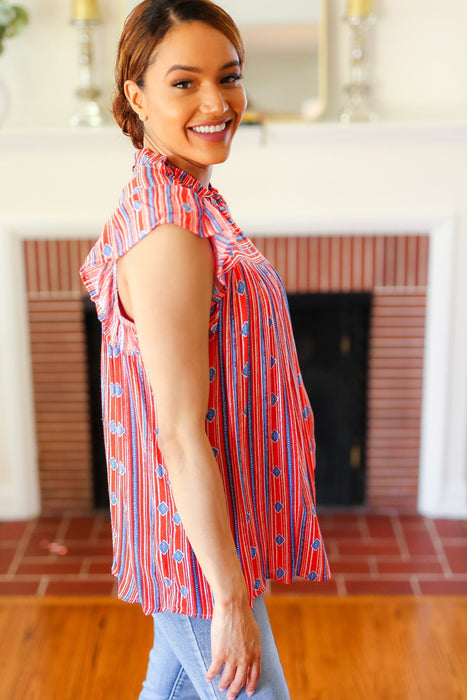 Red & Blue Boho Stripe Flutter Sleeve Top (Copy)