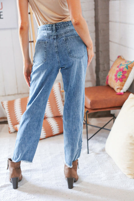 Leopard Print Washed Pocketed Ankle Torn Jeans