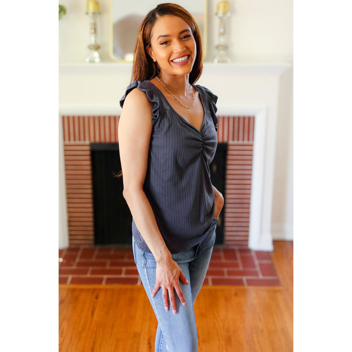 Sunny Days Charcoal Sweetheart Neckline Ribbed Top