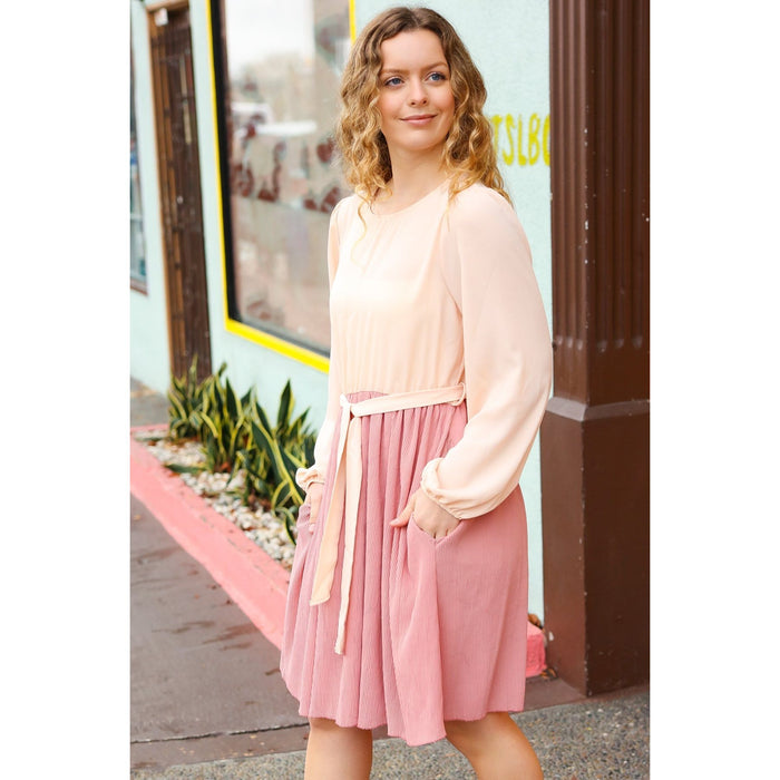 Feeling Femme Mauve & Peach Twofer Pleated Skirt Dress