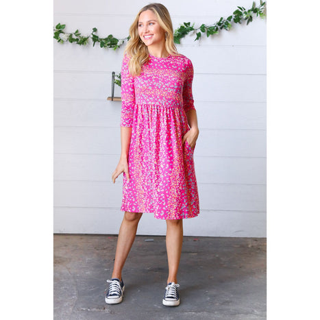 Fuchsia Fit & Flare Midi Pocketed Dress