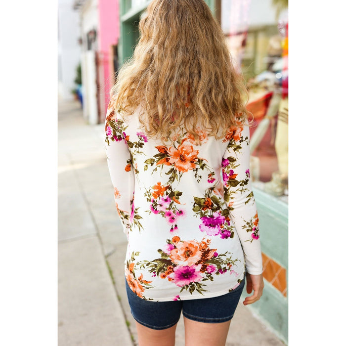 Cream Floral Cowl Neck Sweater Top