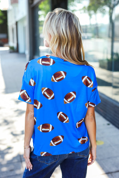 Game Day Blue Football Print Knit Top