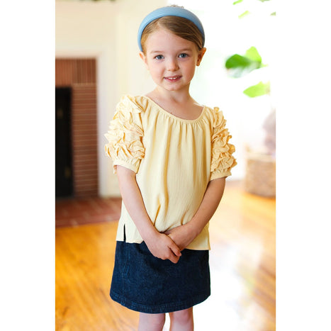 Lovely Lemon Ruffle Sleeve Side Slit Top