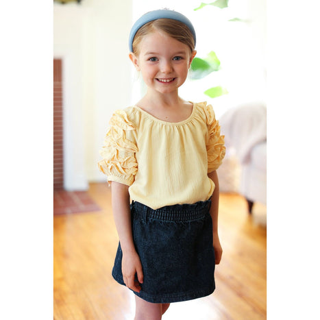 Lovely Lemon Ruffle Sleeve Side Slit Top