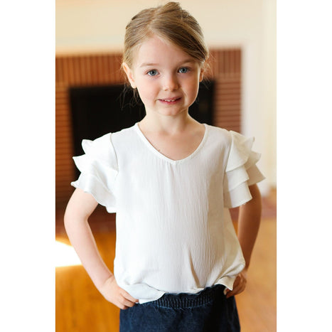 Lovable Linen Feel V Neck Ruffle Sleeve Top