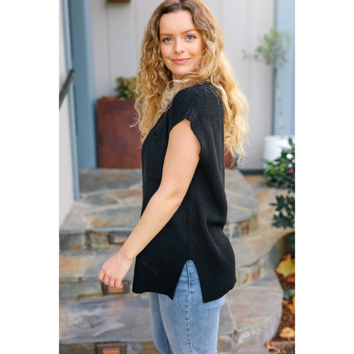 Best In Bold Black Dolman Ribbed Knit Sweater Top