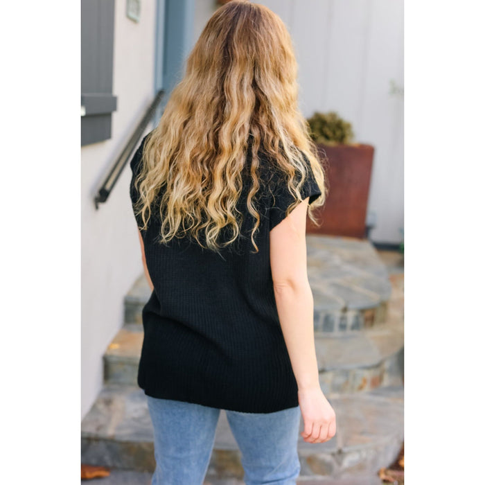 Best In Bold Black Dolman Ribbed Knit Sweater Top