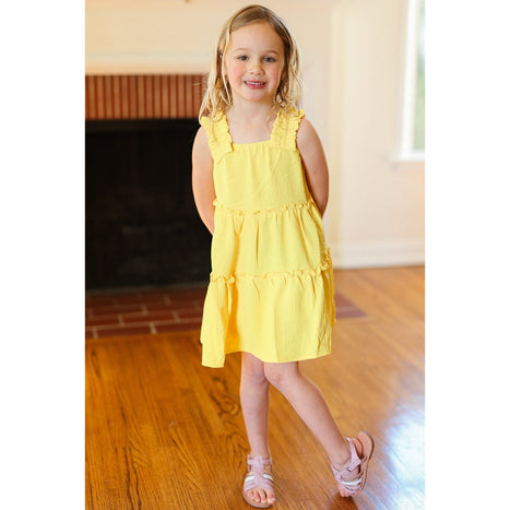 Joyful Canary Tiered Ruffle Sleeveless Dress