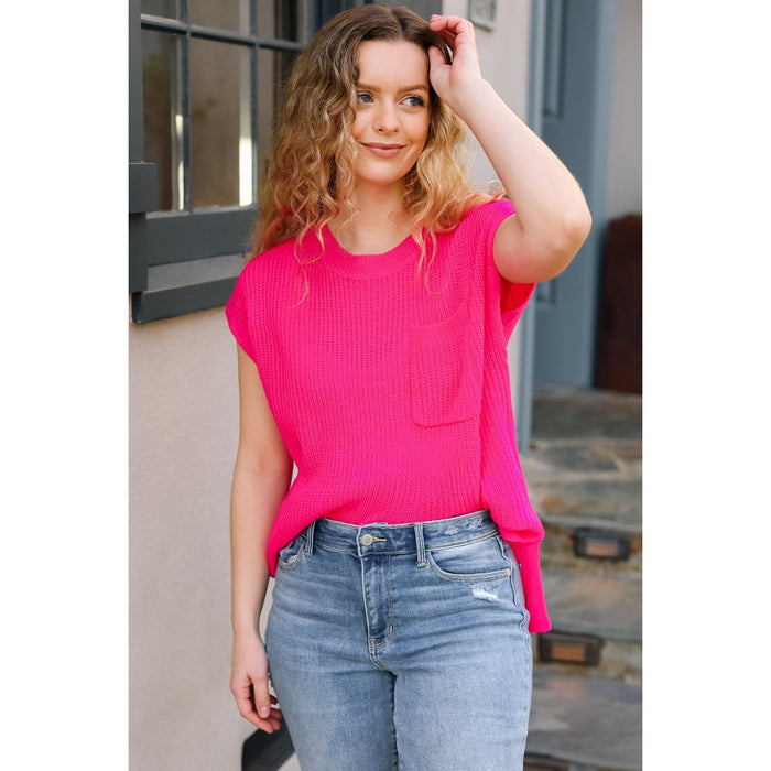 Best In Bold Hot Pink Dolman Ribbed Knit Sweater Top