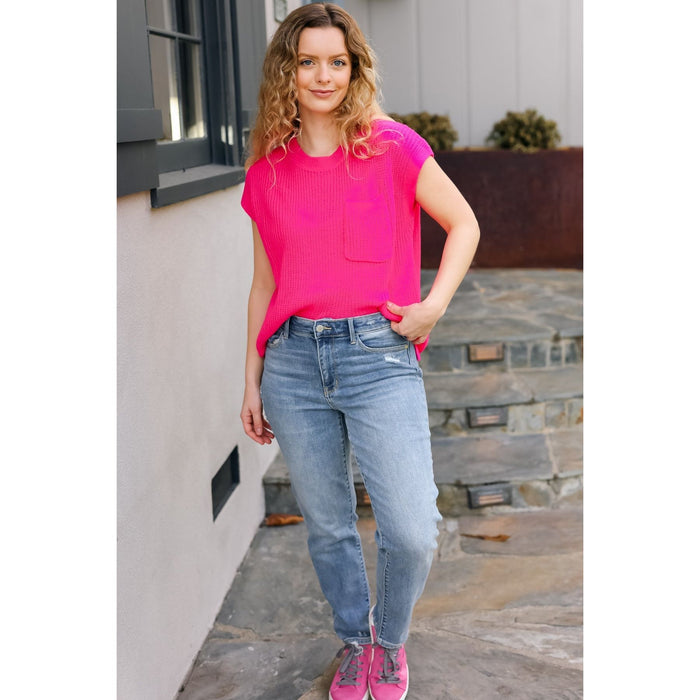 Best In Bold Hot Pink Dolman Ribbed Knit Sweater Top