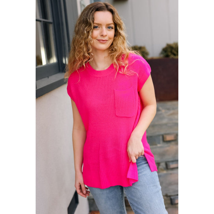 Best In Bold Hot Pink Dolman Ribbed Knit Sweater Top